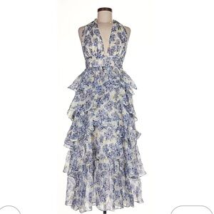 EN SAISON Elegant Blue Floral Halter Dress